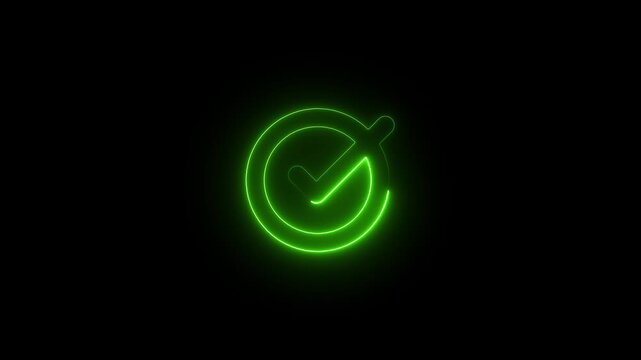Glowing Green Checkmark on Black Background for Approval and Confirmation Concepts neon checkmark approval confirmation symbol