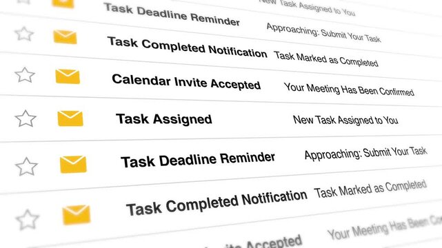 A close-up video shows a computer screen displaying a list of task notifications and reminders on a calendar.