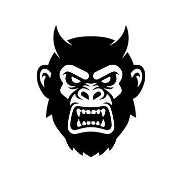 Angry gorilla head mascot vector illustration with horns.