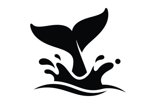 Minimalist whale tail fin splashing water illustration graphic design isolated on clear background