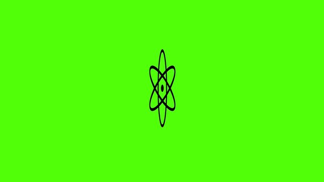 Simple Atom Icon on Bright Green Background.