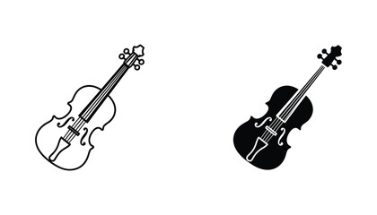 Classical violin music instrument icon set in outline and solid black silhouette styles for orchestra or musical education graphic design elements © Mystic