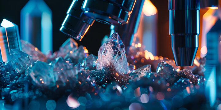  Microscope Examining Crystalline Specimen | Scientific Lab Research with Precision Instrumentation | High-Magnification Molecular Analysis Setup