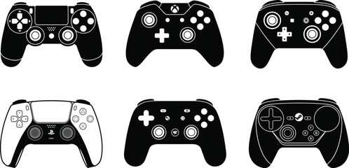 Collection of Modern Gaming Controllers Silhouettes © Atikur