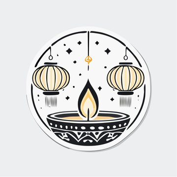 Diwali Lanterns and Diya Illustration