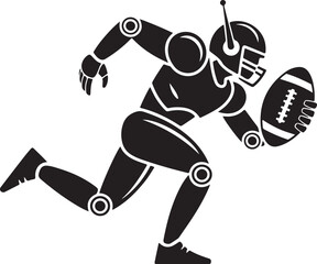 Futuristic robot American football player running silhouette vector with the ball in a dynamic pose © MstHazara