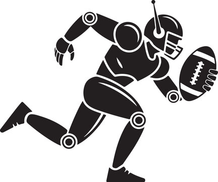 Futuristic robot American football player running silhouette vector with the ball in a dynamic pose