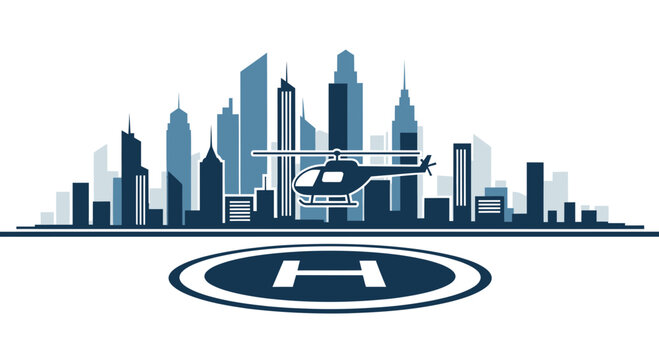 Helicopter Landing Pad in Modern City Skyline Background