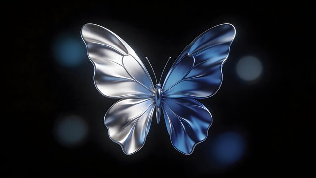 Metallic butterfly with blue and silver wings