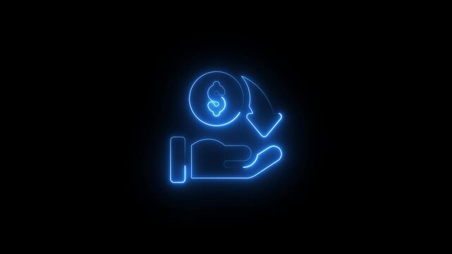 Glowing blue neon hand holding dollar sign with recycling arrow financial growth sustainability investment eco friendly business finance