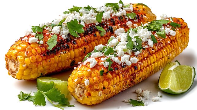 Traditional Mexican street corn isolated on the white background