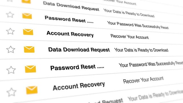 A video shows a close-up view of a computer screen displaying various account management options including password reset and data download request