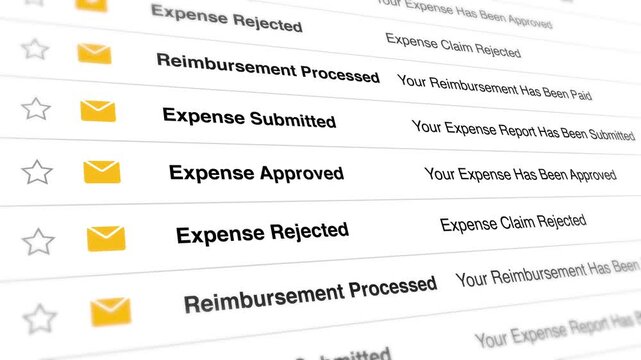 A video showing a computer screen with various expense report statuses on a file management system