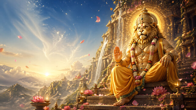 High Quality Editorial Use Narsimha Jayanti Janmastami Janmastav Janamdin Narasimha Avatar भक्त Prahlad Devotional Scene Hindu Festival Art