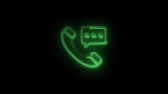 Neon green phone with speech bubble glowing bright on dark background communication symbol