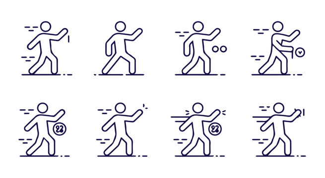 Active Movements and Exercises: A set of stylized illustrations showcases a series of figures engaged in various exercises and dynamic activities, set against a pristine, uncluttered backdrop. 