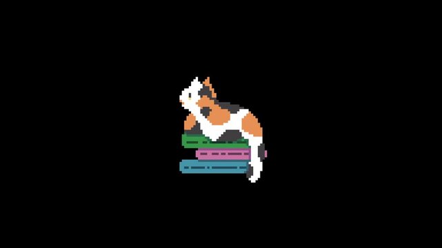 ドット絵の猫の尻尾が揺れるループアニメーション,透過背景,三毛猫
