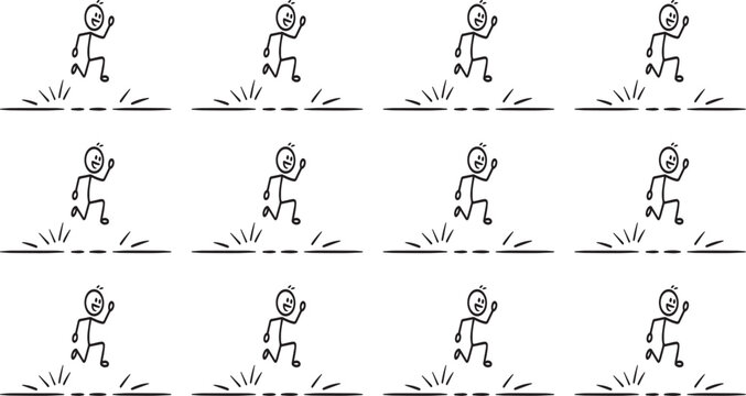 Stick Figure Hurdles: Simple stick figures demonstrate the action of hurdling, conveying the concept of overcoming obstacles and perseverance. 