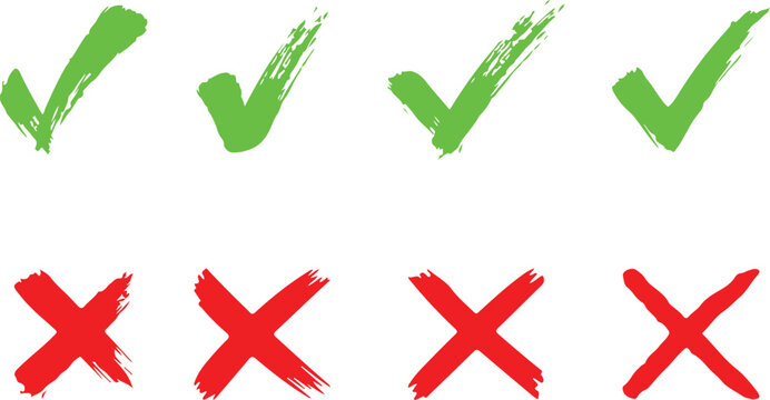 Vector graphic illustration of green checkmarks and red crosses on white background