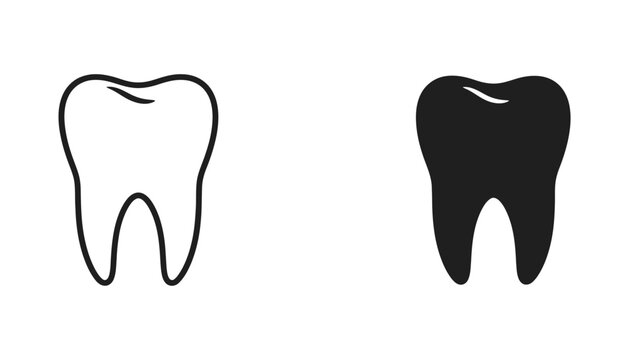 Human molar tooth icon for dental care and healthcare branding in outline and solid black minimalist vector format