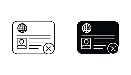 Identity document or personal ID card icon set with globe and profile portrait in outline and solid black graphic styles © Padma