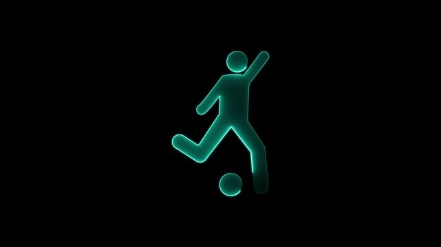 Neon green stick figure kicking soccer ball on black background sports football kicking ball