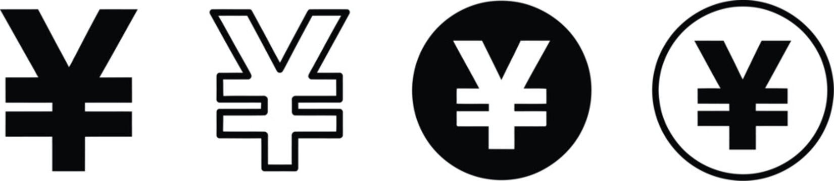 Japanese yen currency symbol icon set, minimalist flat vector collection of yen symbols for financial services currency exchange and business design use.