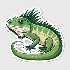 Fototapeta premium Cartoon Green Lizard with Spiky Crest