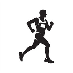 Obraz premium Male athlete running during competition with dynamic motion Vector Silhouette Isolated on white background