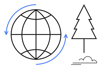 Obraz premium Sustainability, recycling, climate change, eco growth, global ecology, waste reduction. A globe with circular arrows next to a tree icon. Sustainability and recycling concept