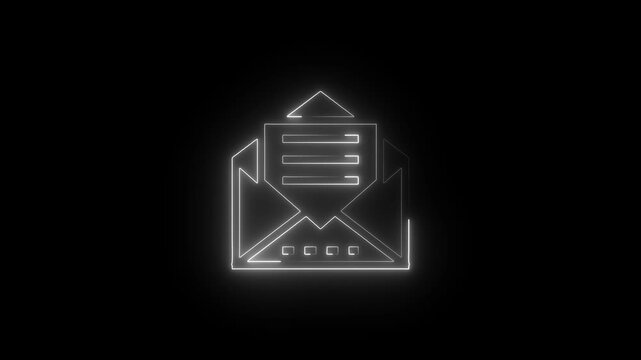 Neon Email Glowing White Lines on Black Background Communication Technology Symbol