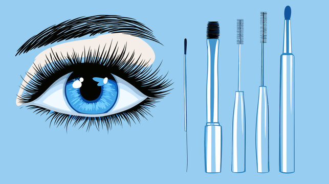 Artistic depiction of a blue eye with mascara wands on a sky-blue background