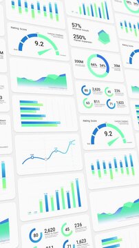 Business intelligence and financial performance analysis report on white background, animated infographic bar chart, investment data analytic graph dashboard, success corporate market statistics trend