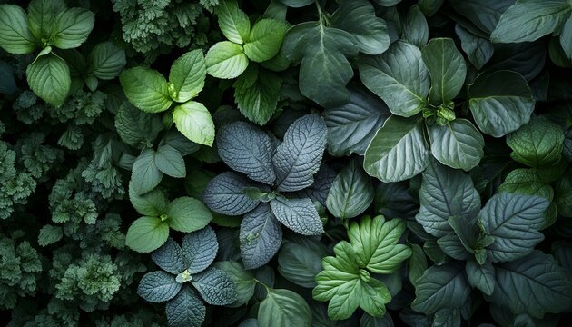 Elegant Botanical Still Life Featuring Green Leaf Arrangement and Natural Surface Textures in Garden
