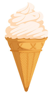 Vector Illustration of a Soft Serve Vanilla Ice Cream Swirl in a Crispy Waffle Cone Isolated