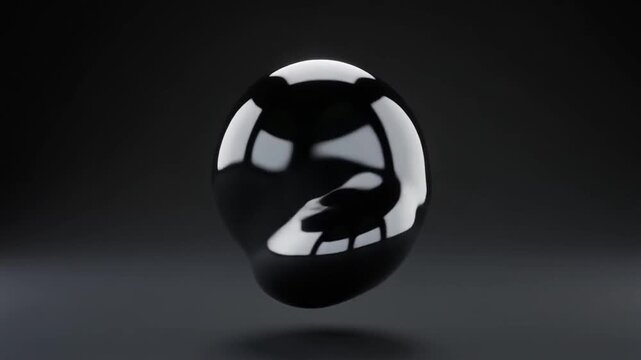 Abstract Black Sphere with Reflections on Dark Background - 3D Render