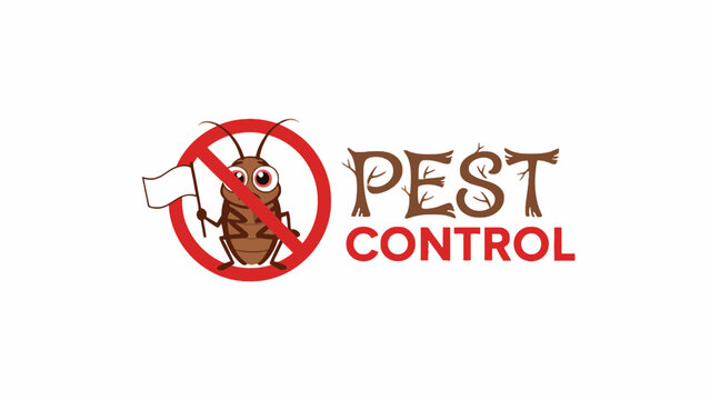 Cockroach Mascot Surrendering in Stop Sign Pest Control Vector Logo