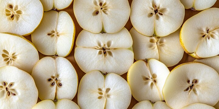 Macro Backdrop Featuring Fresh Pear Cross Cuts and Sliced Sections for a Healthy Food Background