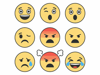 Fototapeta premium Yellow emoji face set expressing emotions on white background