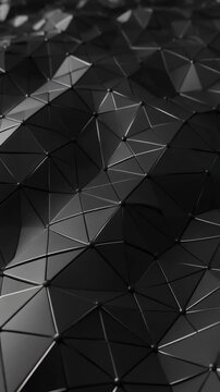 Firefly Ultra-clean 3D rendering of a dark geometric landscape made of repeating polygons. The surfa