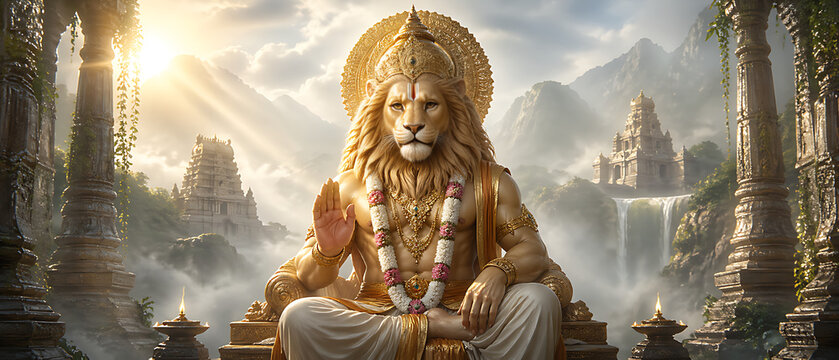 Bhagwan Vishnu avatar Narsimha Jayanti celebration, Chaturdashi festival, Hindu devotees worship Lord Narasimha, Janmotsav rituals, divine protection, faith devotion