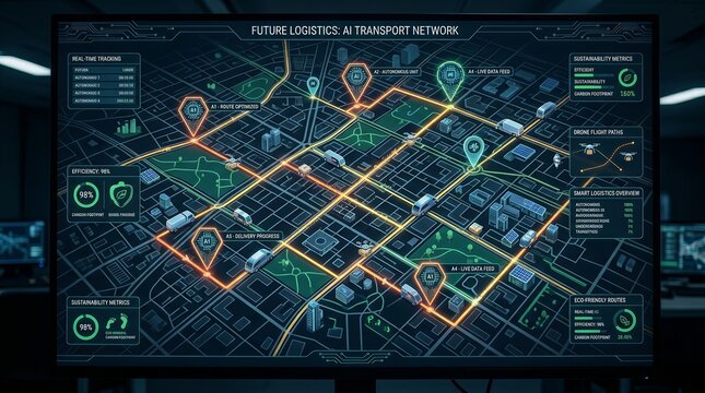 Networked urban design showcasing precise location pinpointing for smart routing.