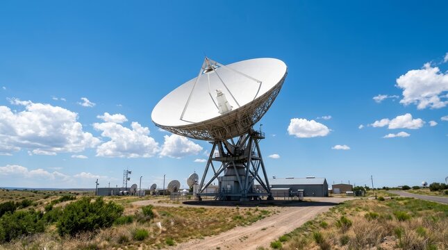 Massive parabolic antenna array facilitating deep space exploration and satellite connectivity.