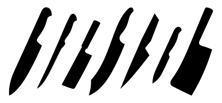 Collection of professional kitchen knife silhouettes including chef cleaver paring and utility blades