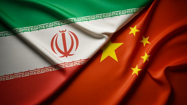 Iran and China flags together representing international relations trade partnership and geopolitical cooperation concept