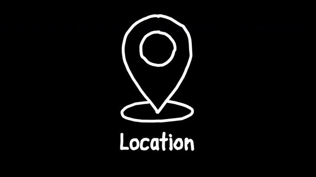 Hand drawn location pin map marker icon sketch with, 4k animated video, alpha transparent video