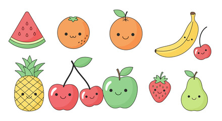 Fototapeta premium Colorful cartoon fruits with smiling faces.