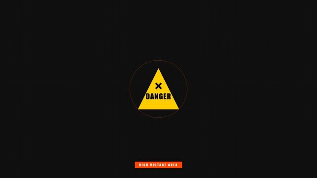 Yellow danger sign with x mark and danger text on dark grid background