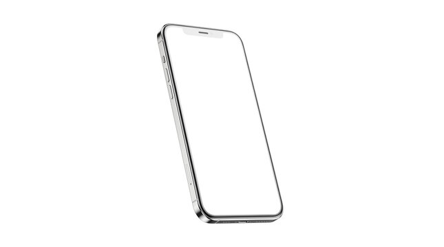 Blank smartphone empty white screen mockup modern silver metallic frame mobile phone design isolated pure clean background digital communication application presentation concept
