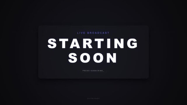 Modern starting soon live broadcast screen with subscribe prompt
